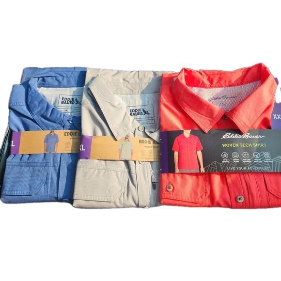 Eddie Bauer Woven Tech Short Sleeve Shirts, Men's XXL, Lot Of 3, New w/Tags - Picture 1 of 9